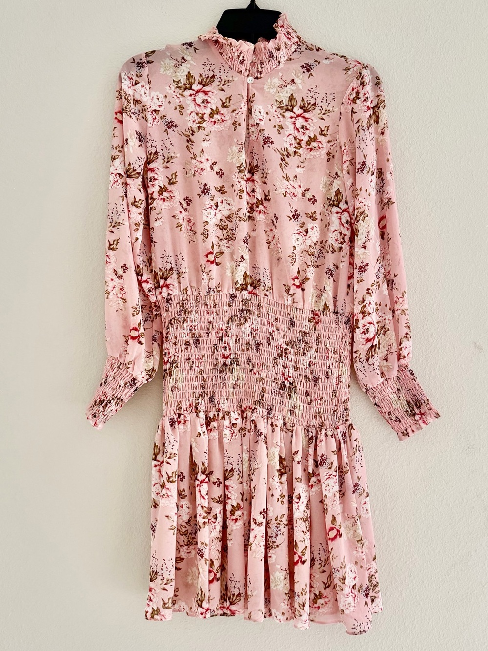 Lea & Viola Pink Floral Smocked Mini Dress Small Cottagecore Romantic Boho